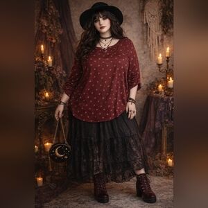 LOFT Burgundy Star Print Long Sleeve Roll-Tab Blouse Size XXL 2X